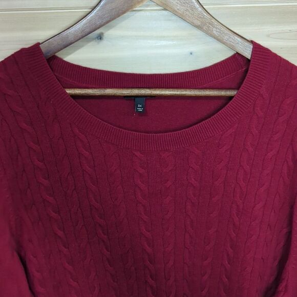 Talbots Sweater Womens 3X Red Cable Knit Crew Neck Cotton Blend - Picture 2 of 8